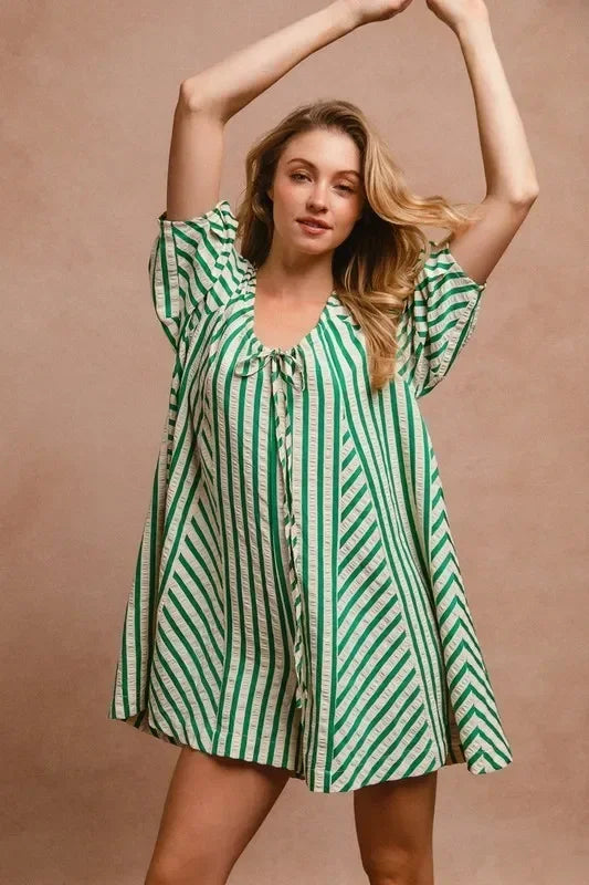 Puffy Sleeves Romper with Back Button Closure - Eva's Edition