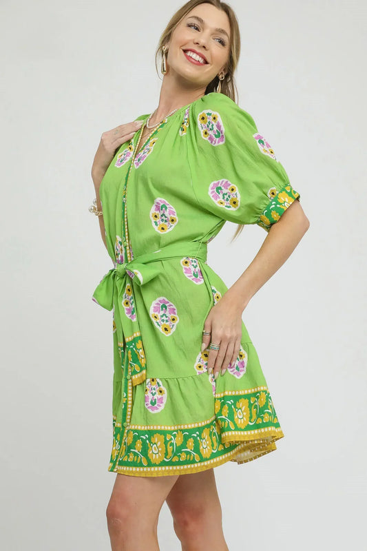 Floral Print Tie Waist Short Sleeve Dress - Eva's Edition