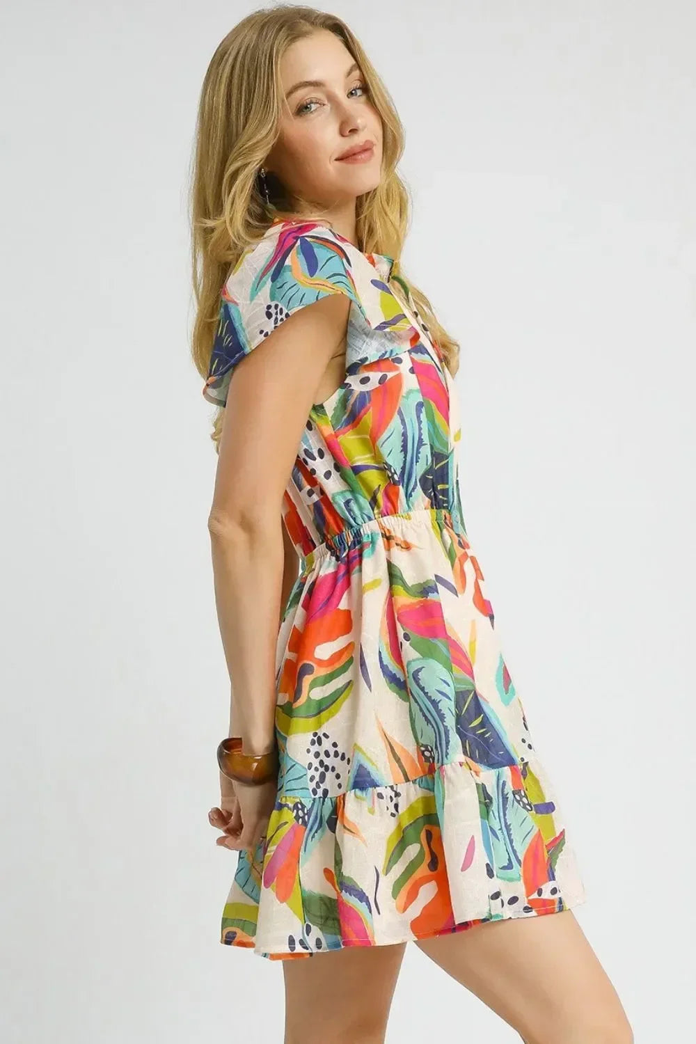 Printed Tie Neck Ruffled Hem Dress - Eva's Edition