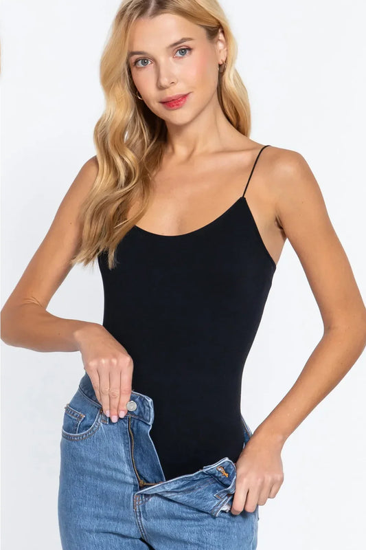ACTIVE BASIC Ribbed Round Neck Seamless Cami Bodysuit - Eva's Edition