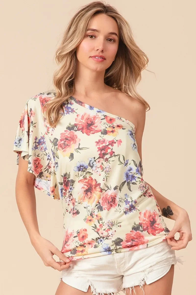 Floral Printed Jersey Knit Ruffle Sleeve Top - Eva's Edition
