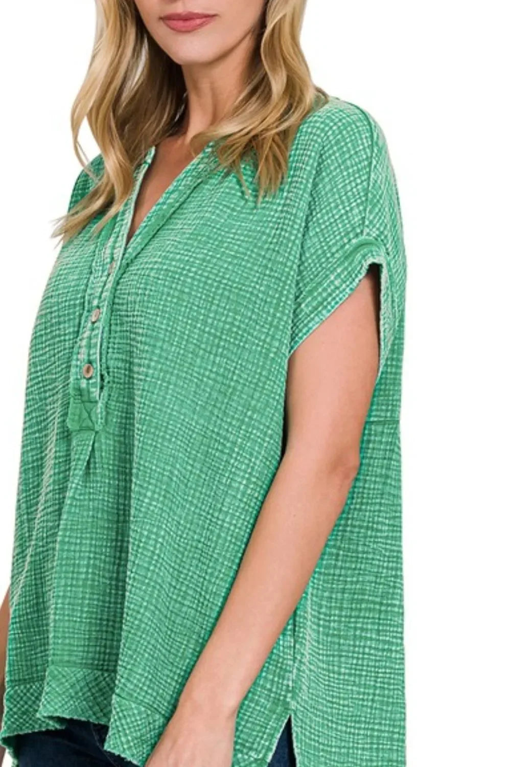 Double Gauze 3/4 Button Henley Neck Shirt - Eva's Edition