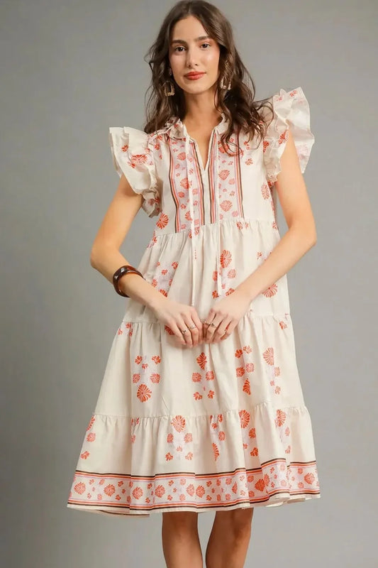 Tie Neck Ruffle Cap Sleeve Dress - Eva's Edition