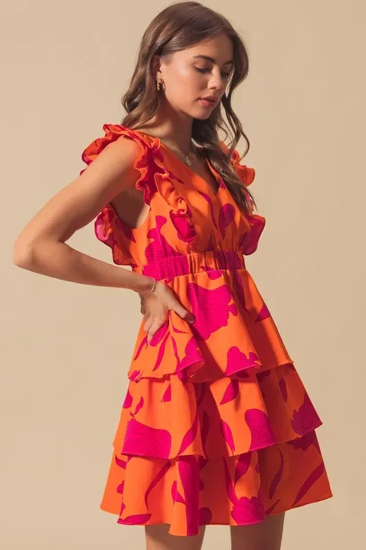 V Neck Layered Dress with Elasticized Waist - Eva's Edition