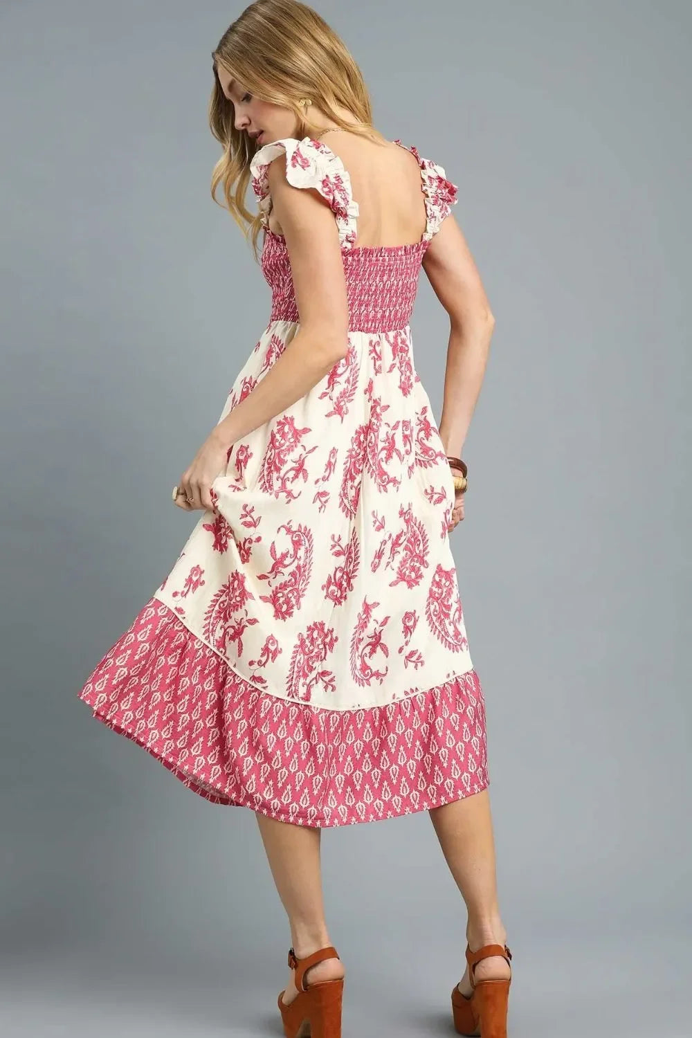 Smocked Midi Dress with Ruffle Details - Eva's Edition
