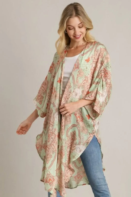 Mixed Print Open Front Sleeveless Kimono Plus Size - Eva's Edition