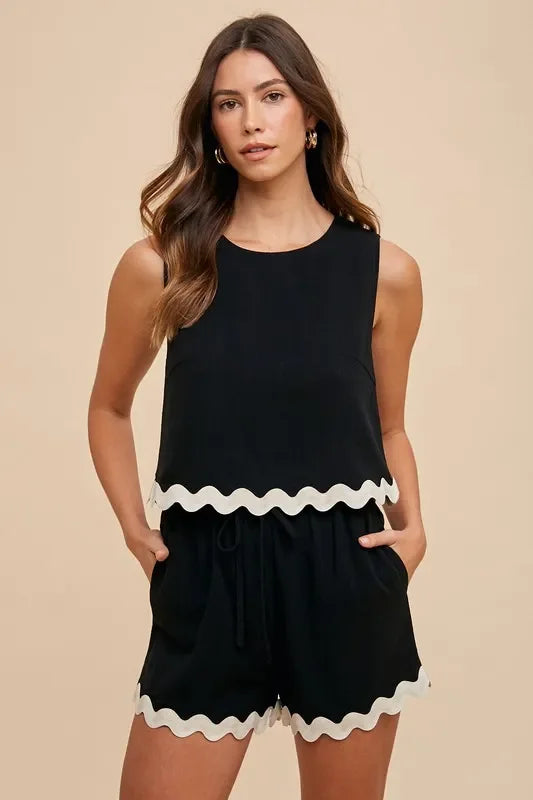 Ric Rac Trim Detailed Top & Shorts Set - Eva's Edition