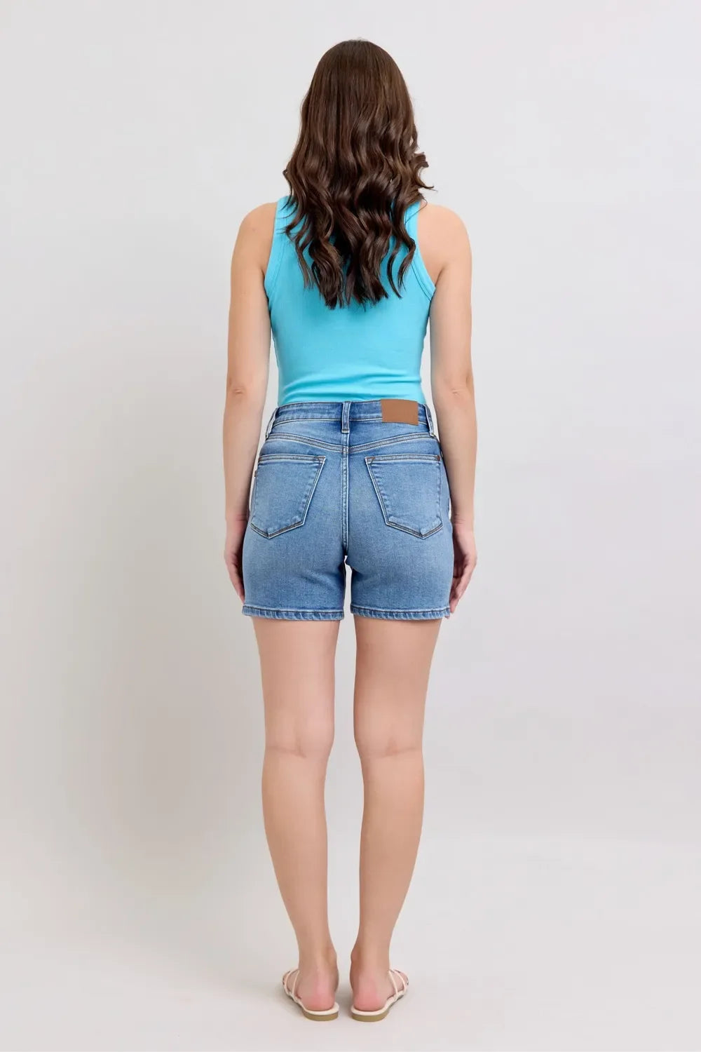 2 Button Denim Shorts with Pockets Plus Size - Eva's Edition