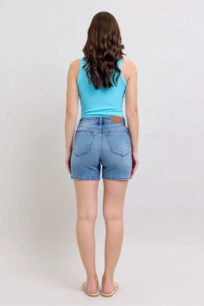 2 Button Denim Shorts with Pockets Plus Size - Eva's Edition