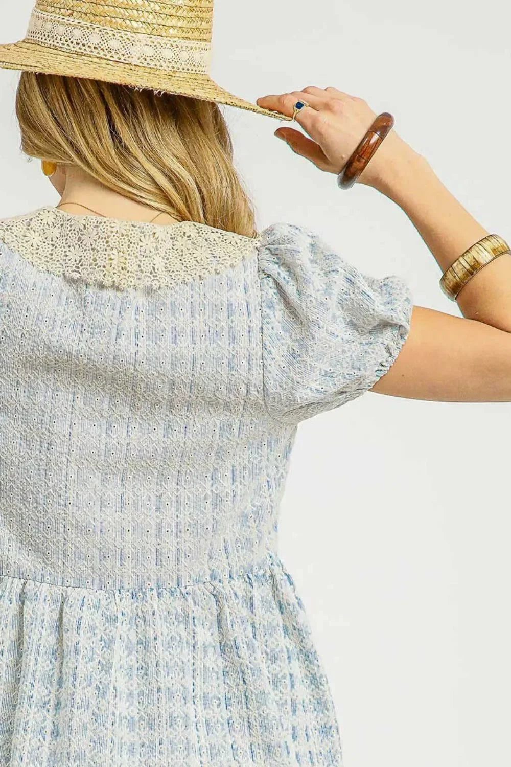 Lace Detail Short Puff Sleeve Mini Dress - Eva's Edition