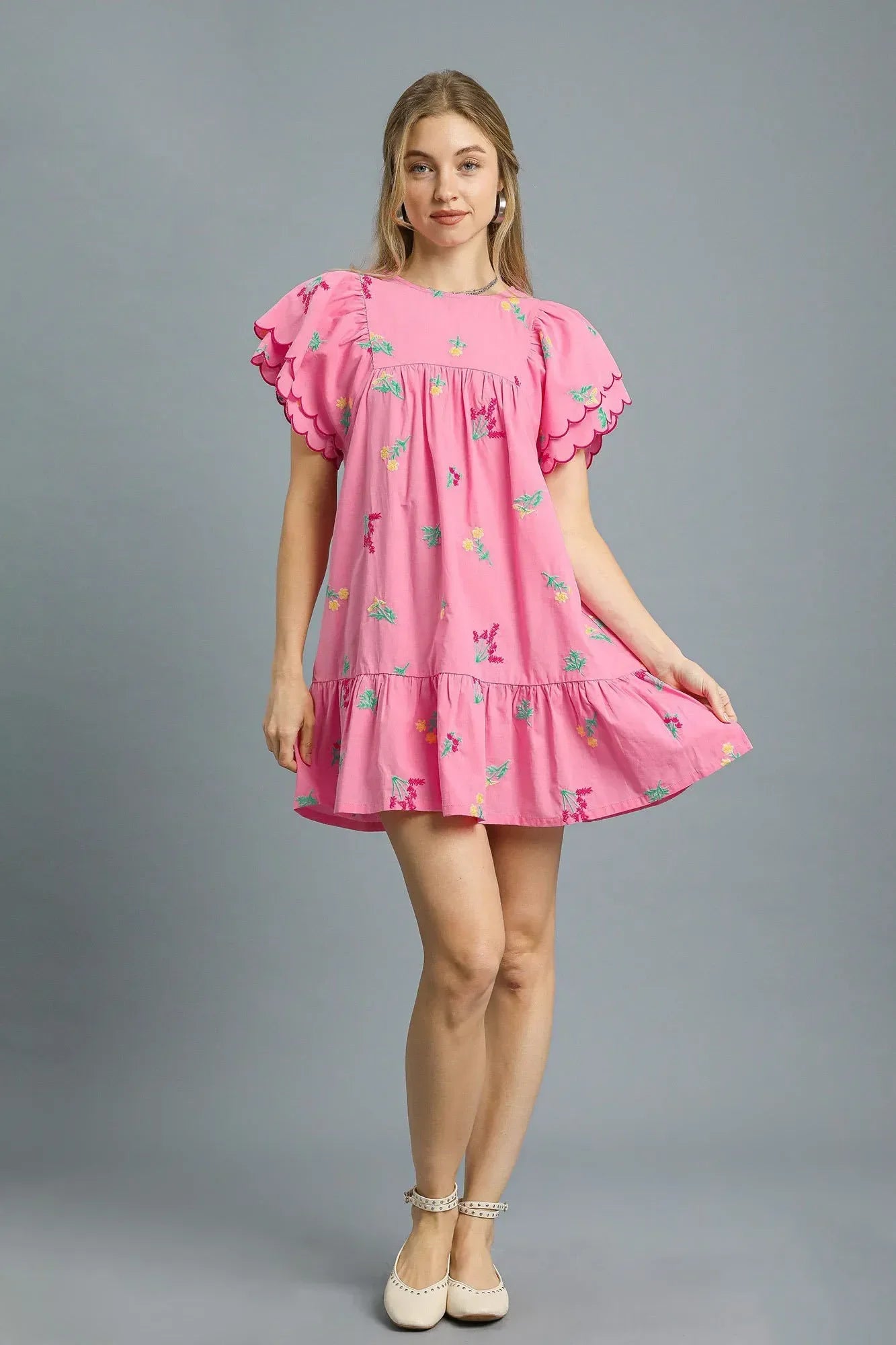 Embroidered Short Sleeve Mini Dress - Eva's Edition