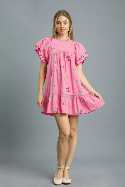 Embroidered Short Sleeve Mini Dress - Eva's Edition