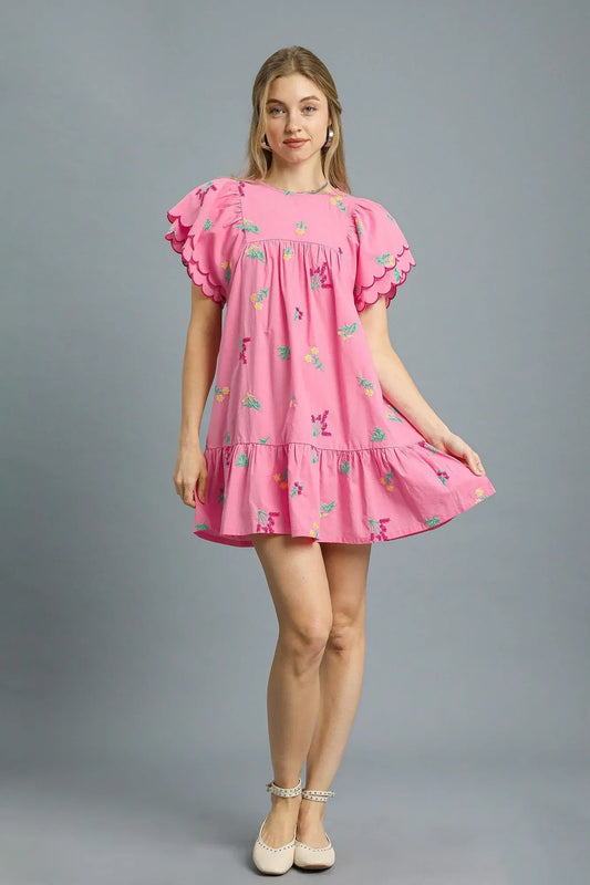 Embroidered Short Sleeve Mini Dress - Eva's Edition