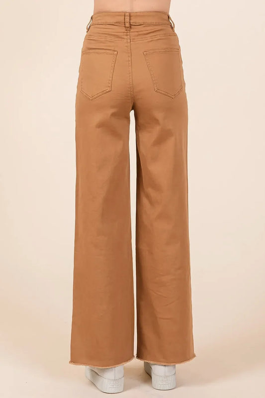 Twill High Waisted Button Fly Wide Leg Pants - Eva's Edition