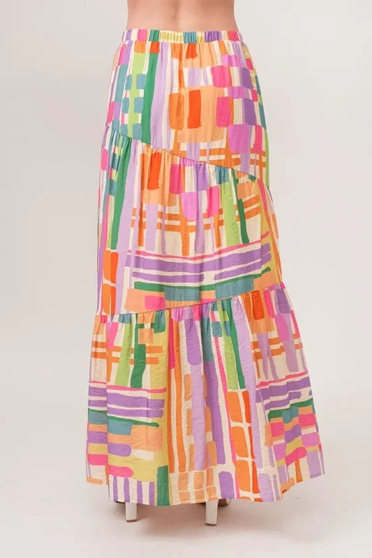 Asymmetric Geo Printed Tiered Maxi Skirt - Eva's Edition