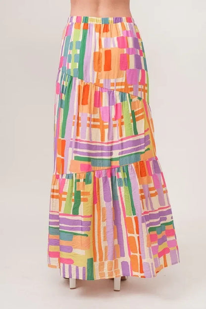 Asymmetric Geo Printed Tiered Maxi Skirt - Eva's Edition