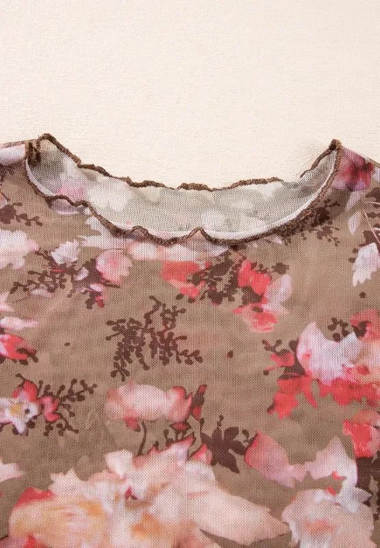 Floral Mock Neck Long Sleeve Sheer Top - Eva's Edition