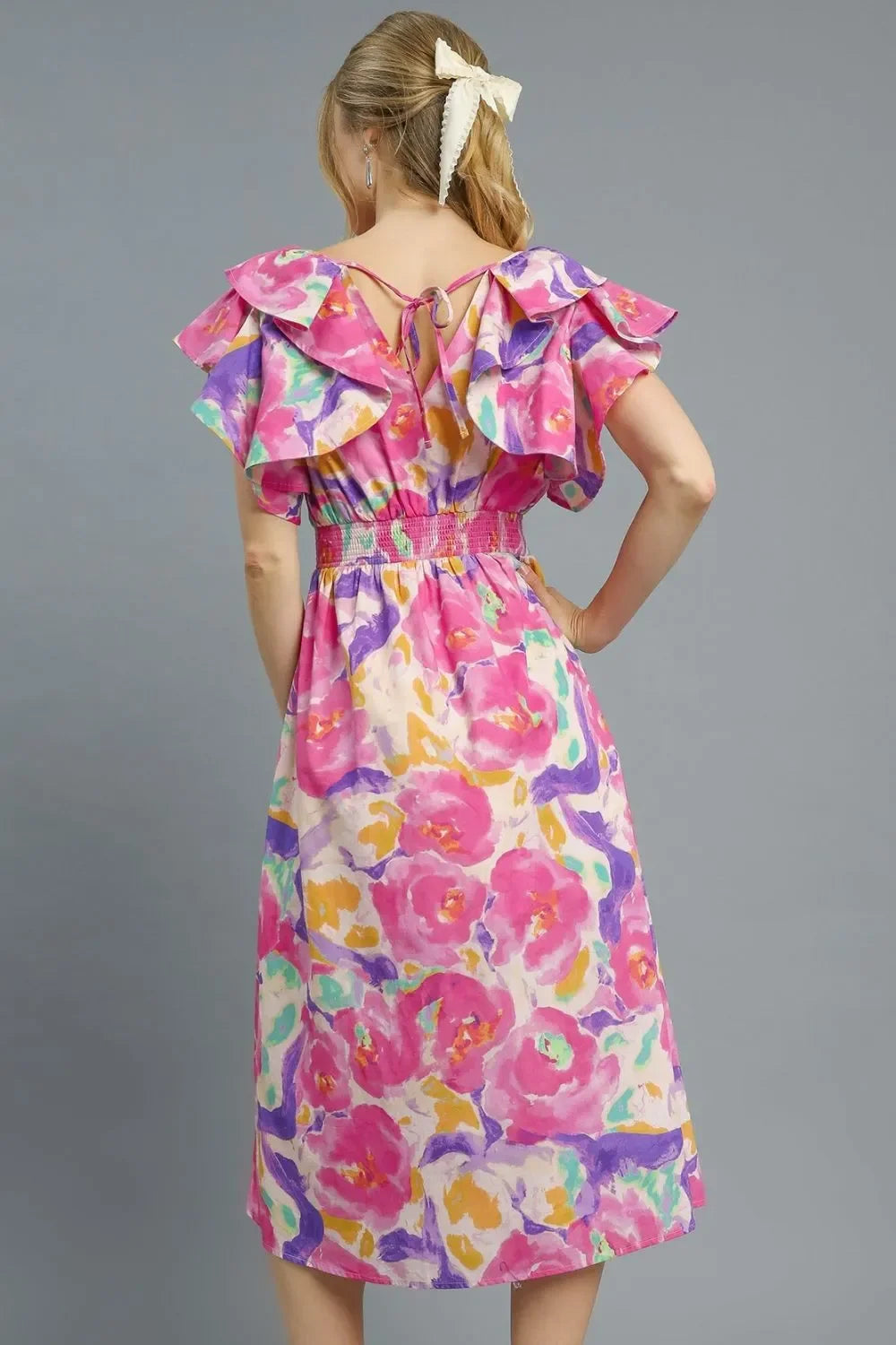 Floral Ruffled Cap Sleeve Midi Dress - Eva's Edition
