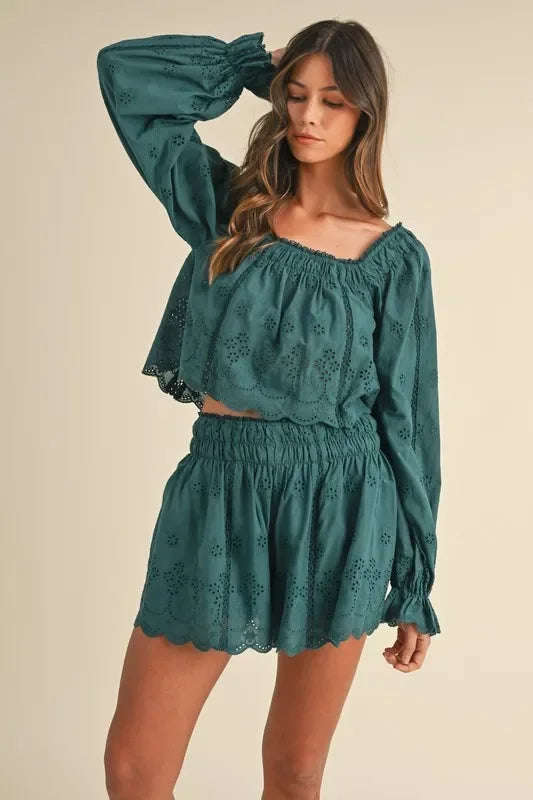 Embroidered Scalloped Lace Top and Short Set - Eva's Edition