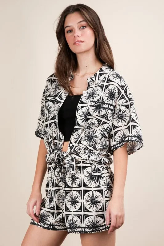 Tropical Printed Shirt Top & Shorts Set - Eva's Edition