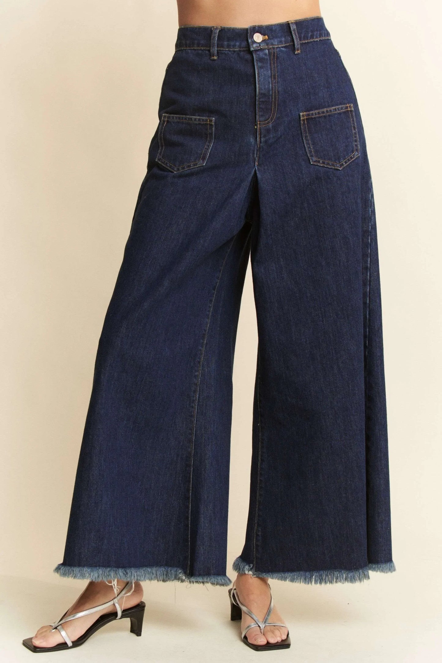 Patch Pocket Wide Leg Culotte Jeans - Eva's Edition