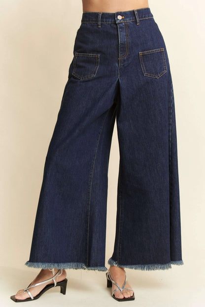 Patch Pocket Wide Leg Culotte Jeans - Eva's Edition