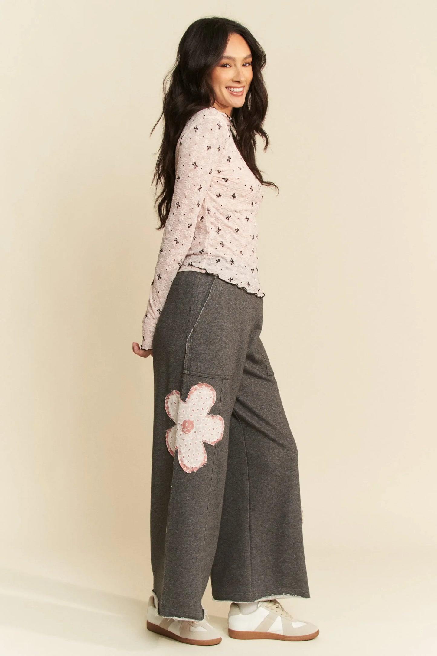 Ribbon Bow Lace Hem Long Sleeve Mesh Layering Top - Eva's Edition