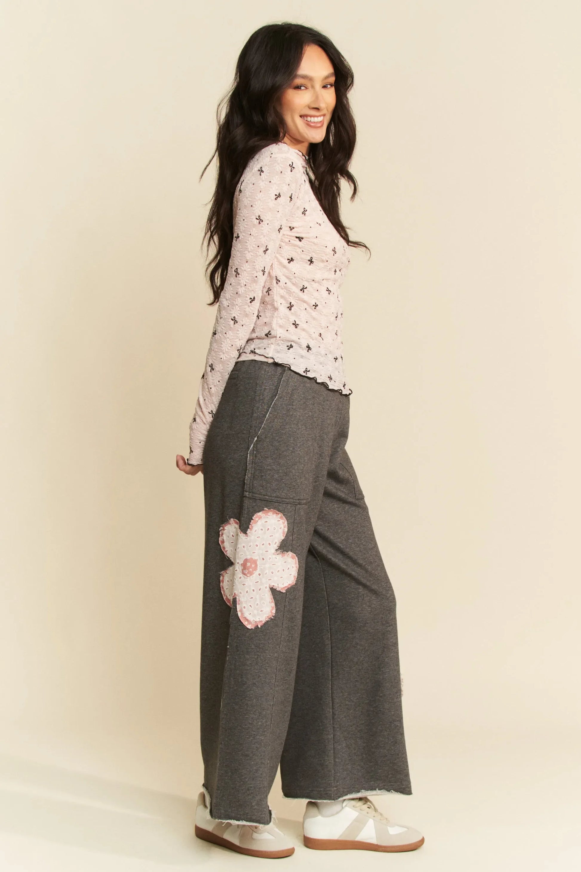 Ribbon Bow Lace Hem Long Sleeve Mesh Layering Top - Eva's Edition