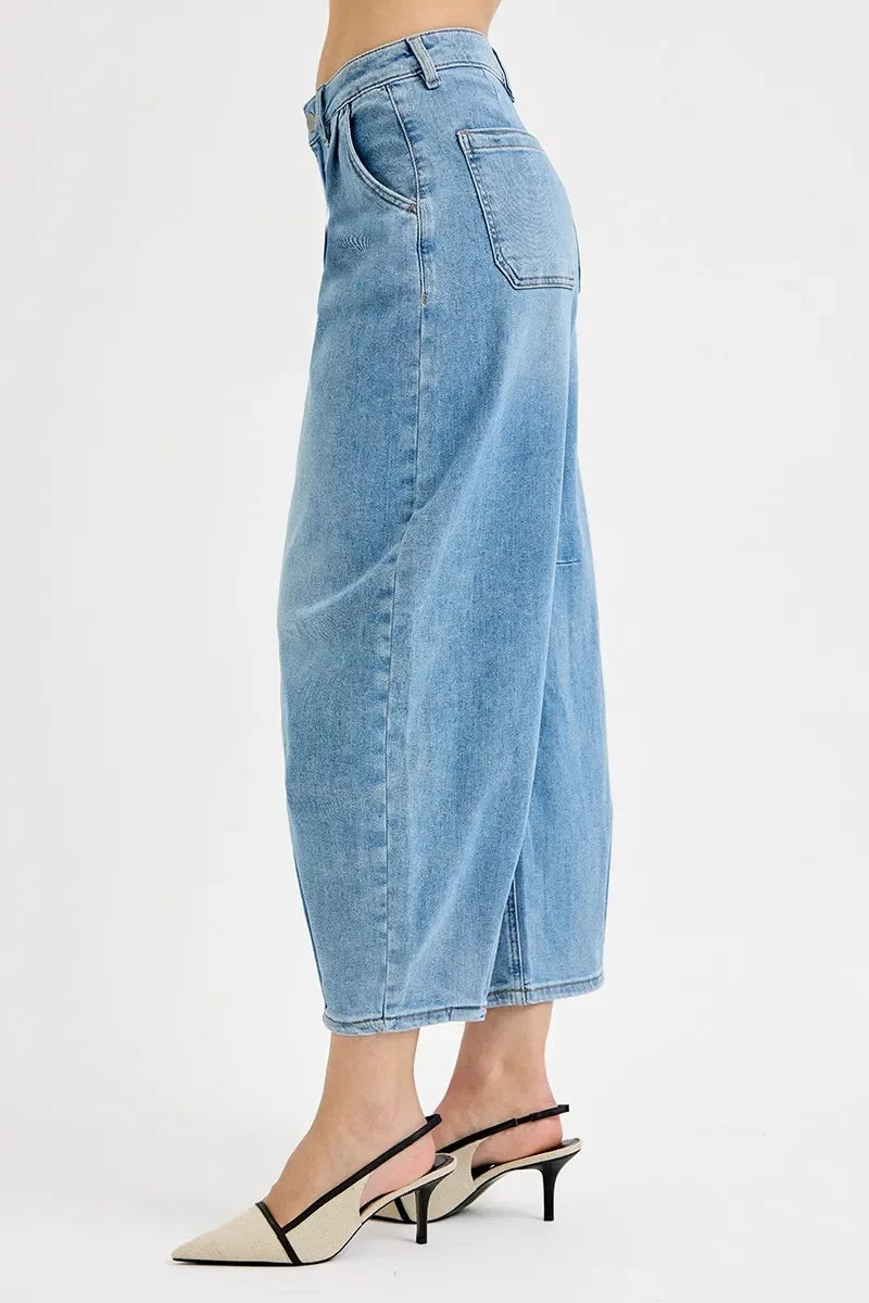 Mid Rise Fit Crop Wide Volume Leg Jeans Plus Size - Eva's Edition