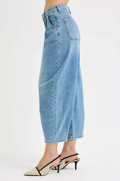 Mid Rise Fit Crop Wide Volume Leg Jeans Plus Size - Eva's Edition