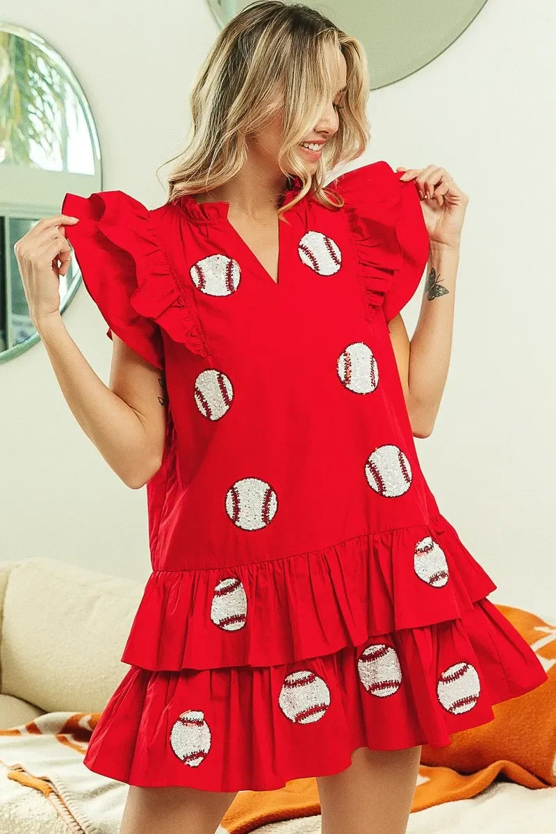 Sequins Baseball Patch Gameday Dress - Eva's Edition