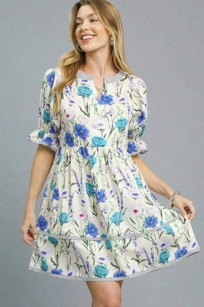 BabyDoll Floral Striped Hem Mini Dress - Eva's Edition