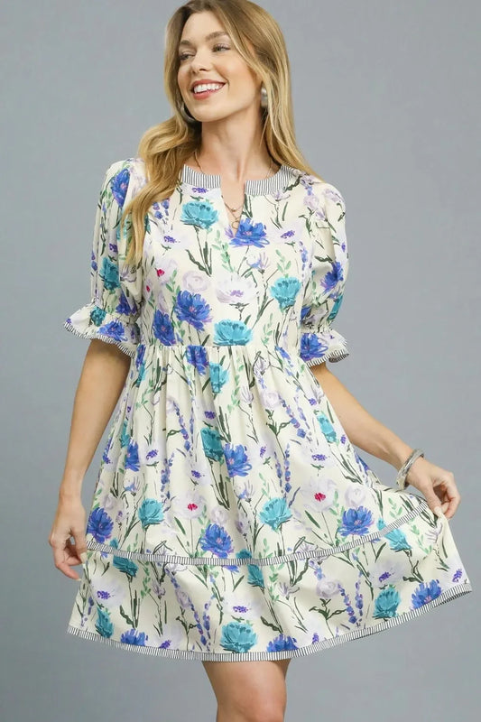 BabyDoll Floral Striped Hem Mini Dress - Eva's Edition