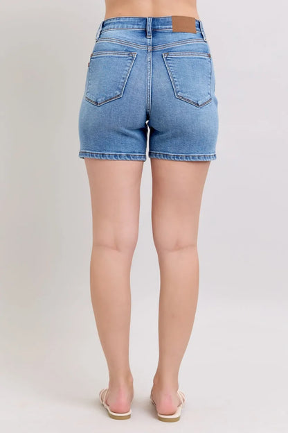 2 Button Denim Shorts with Pockets Plus Size - Eva's Edition