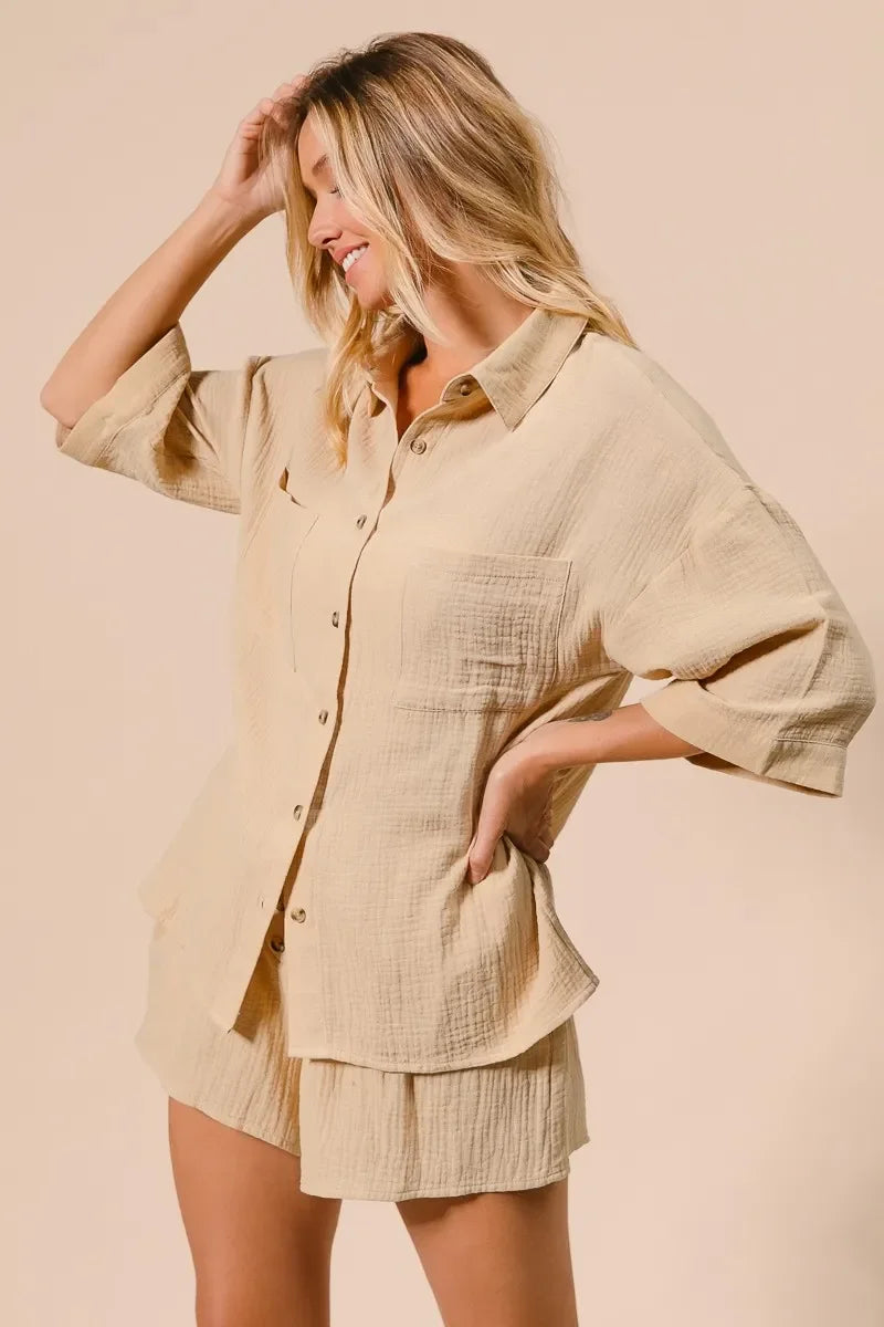 Crinkle Gauze Shirt and Short Set - Eva's Edition