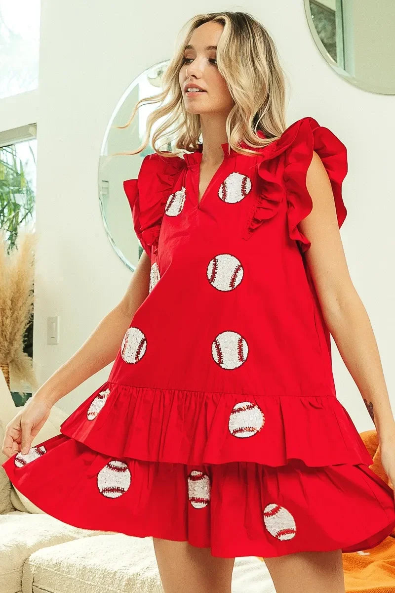 Sequins Baseball Patch Gameday Dress - Eva's Edition
