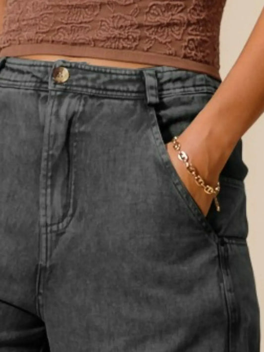 Mineral Washed Mid Rise Barrel Shape Pants - Eva's Edition