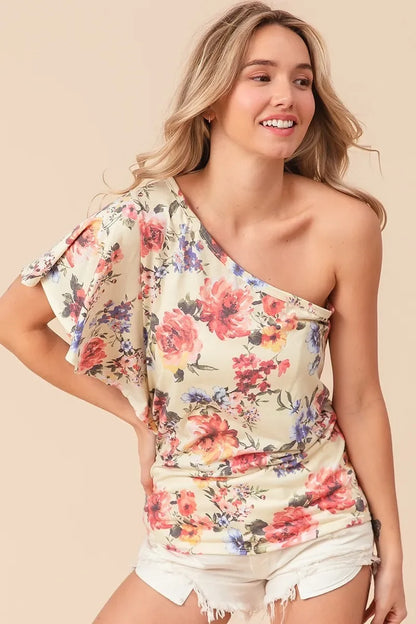 Floral Printed Jersey Knit Ruffle Sleeve Top - Eva's Edition