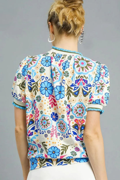 Retro Floral Puff Sleeve Top - Eva's Edition