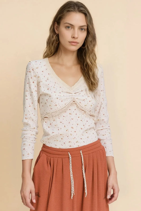 Floral V-Neck Long Sleeve T-Shirt - Eva's Edition