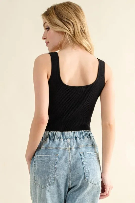 Ribbed Square Neck Bodysuit - Eva's Edition