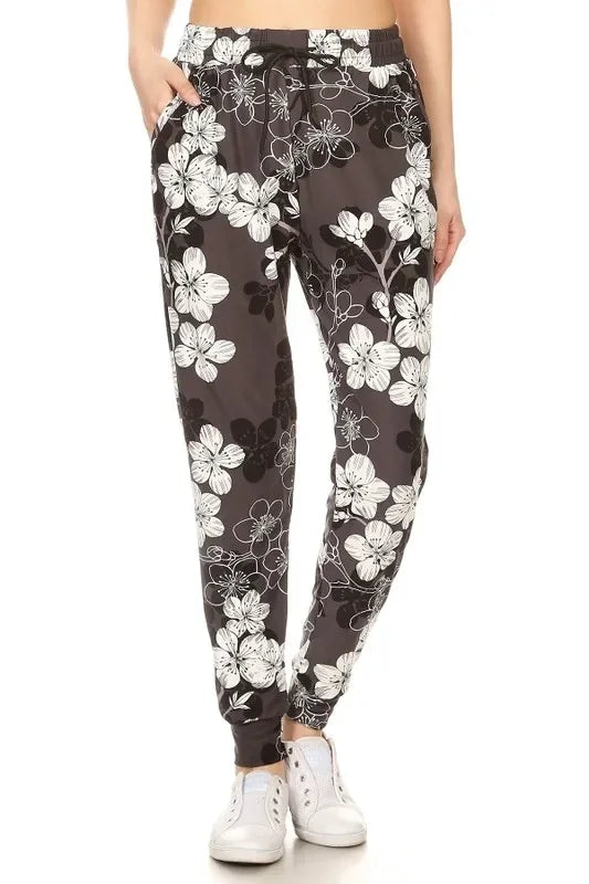 Floral Joggers with Drawstring Plus Size - Eva's Edition