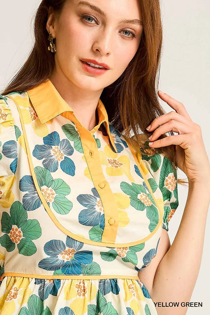 Floral Print Puff Sleeve Cropped Blouse - Eva's Edition