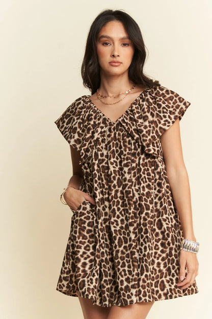 Animal Printed Velvet Ribbon Mini Dress - Eva's Edition