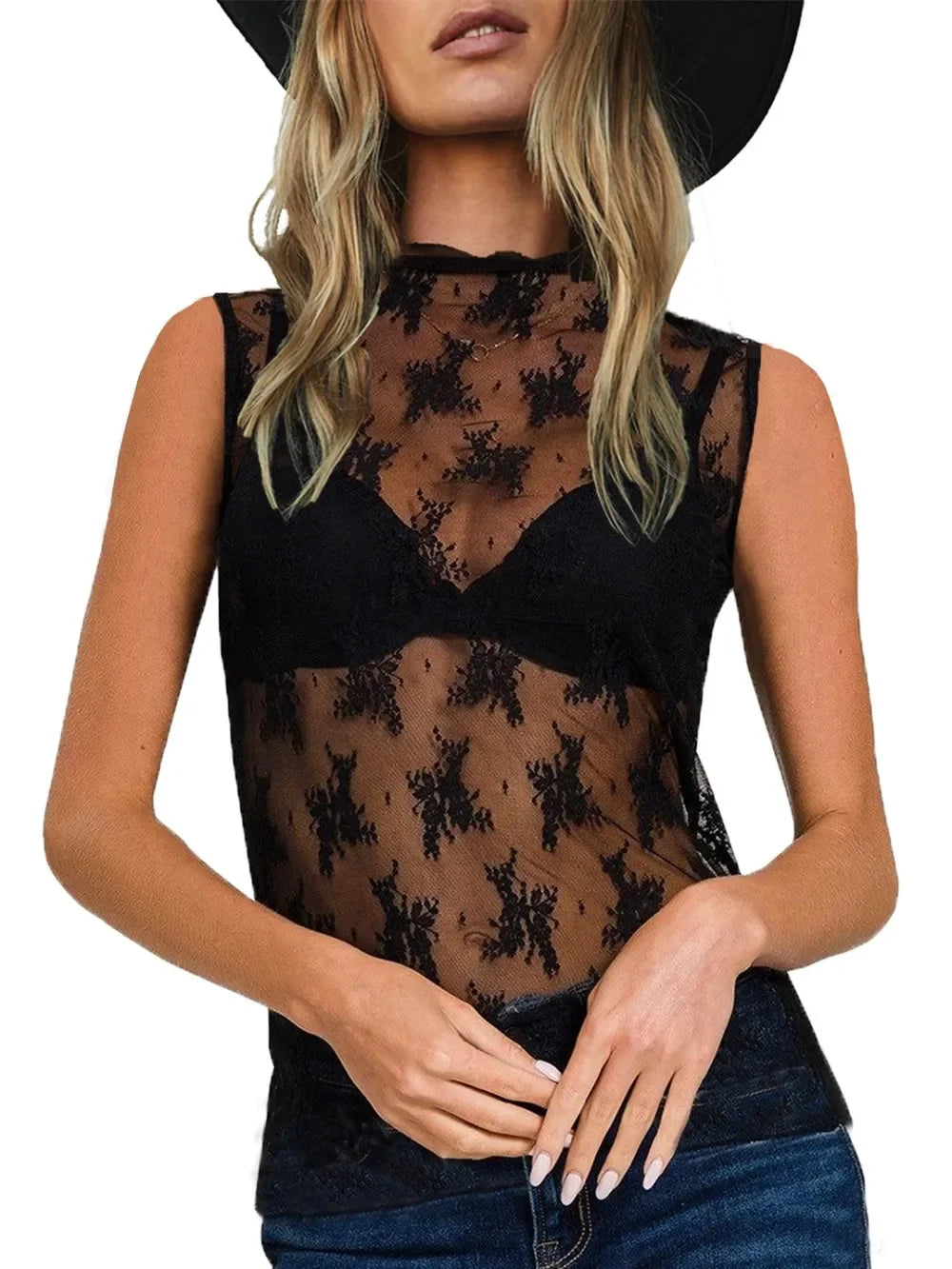 Lace Mock Neck Top - Eva's Edition