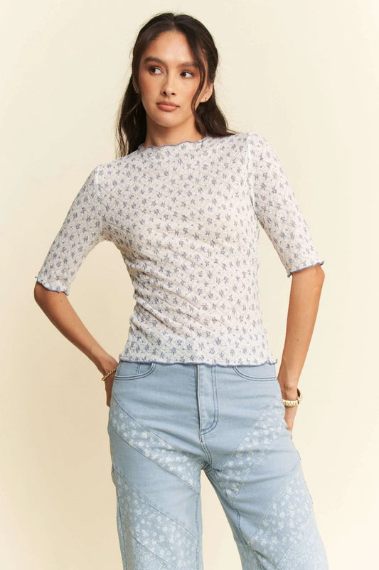 Laced Stretch Floral Marrow Edge Half Sleeve Top - Eva's Edition