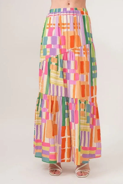 Asymmetric Geo Printed Tiered Maxi Skirt - Eva's Edition