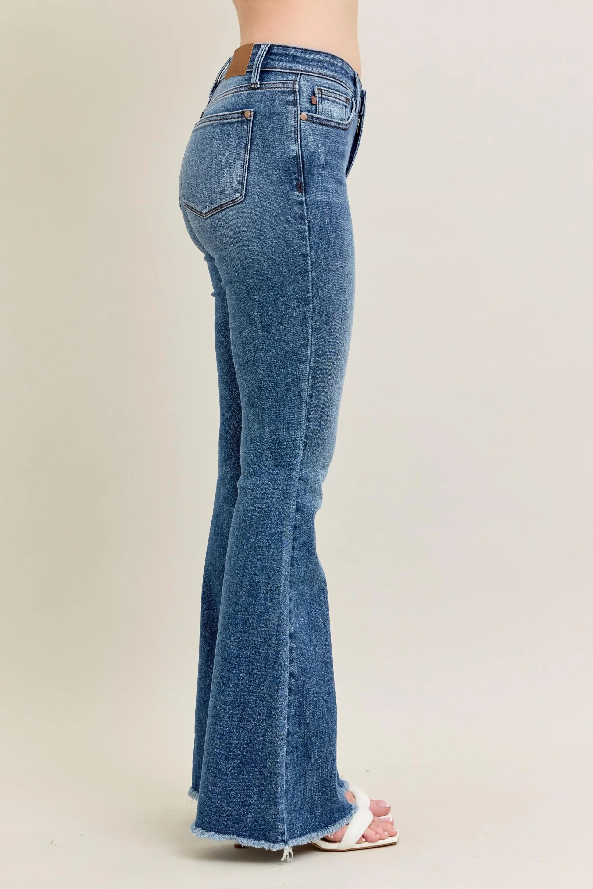 Vintage Wash Flare Jeans With Destroyed & Fray Hem - Eva's Edition