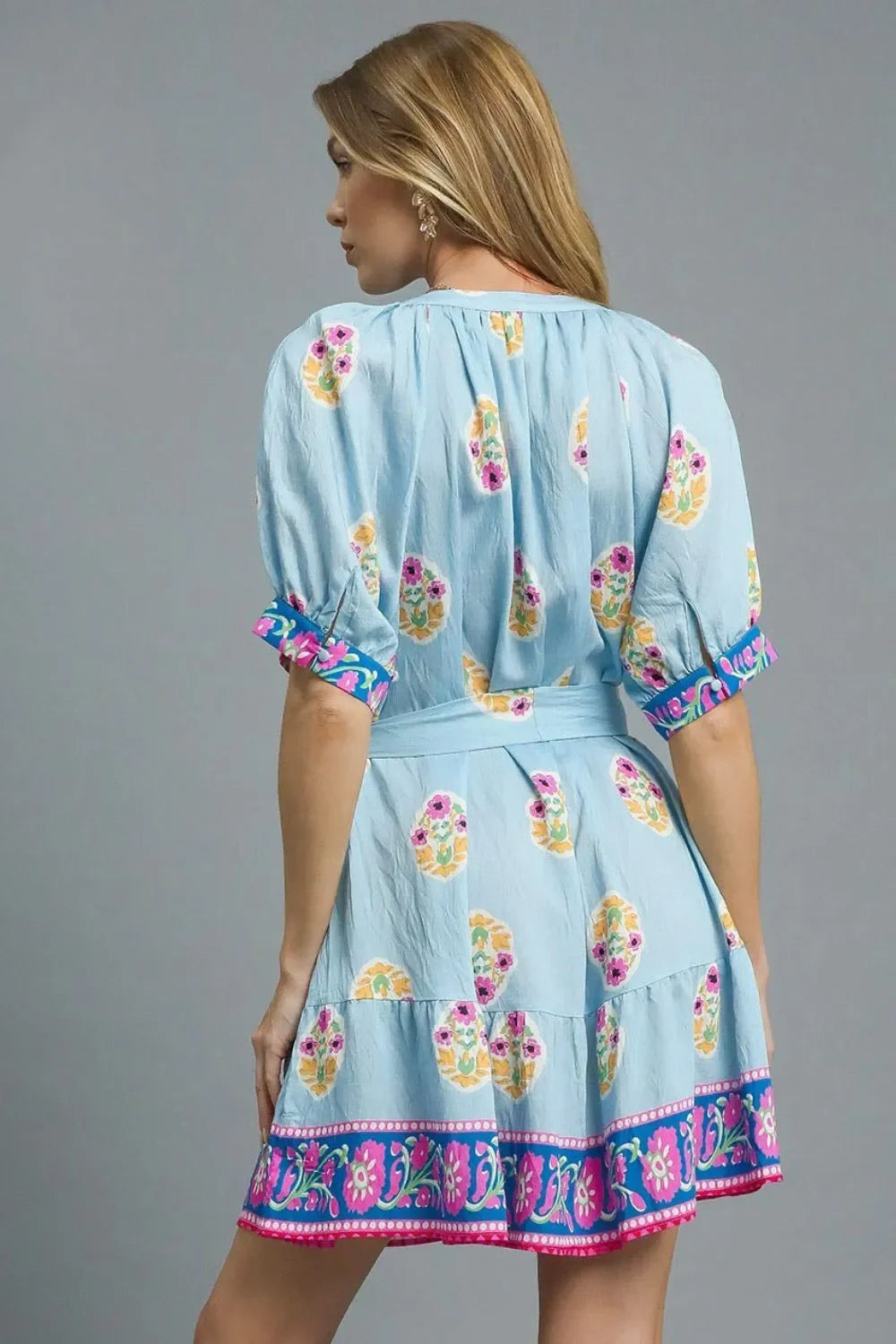 Floral Print Tie Waist Short Sleeve Dress - Eva's Edition
