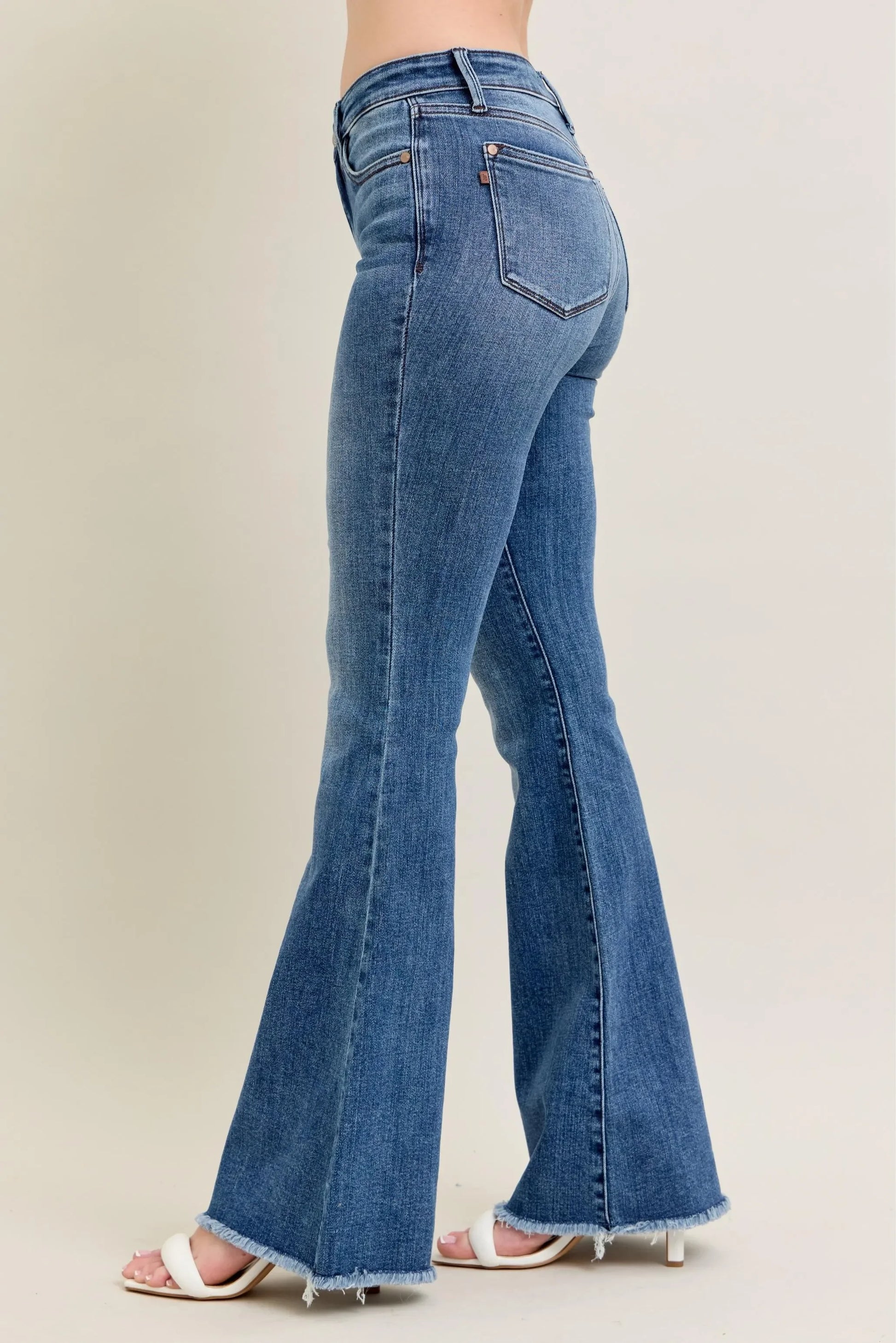 Vintage Wash Flare Jeans With Destroyed & Fray Hem - Eva's Edition